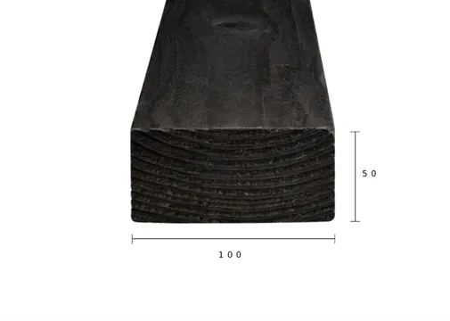 Regel Douglas hout 50x100mm fijnbezaagd zwart geïmpregneerd (gedompeld) 