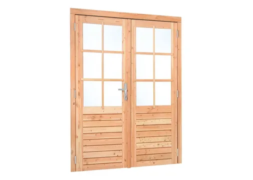 Douglas dubbele deur met 6-ruits raam - buitenmaat 185x205cm incl. RVS deurbeslag