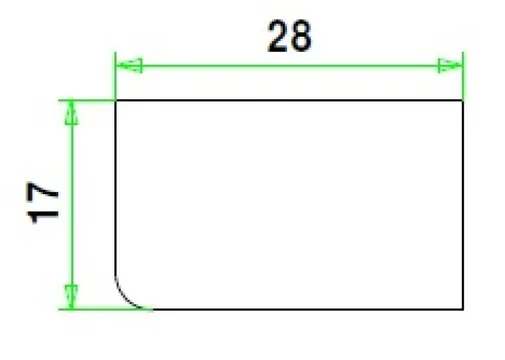 Glaslat F3 Meranti 17x28mm (rechthoekig met 1 afgeronde hoek) Komo 80mu wit gegrond per 10 stuks