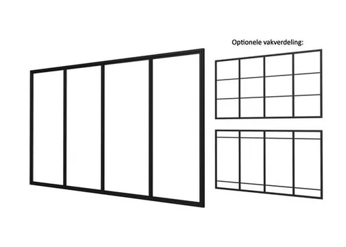 Industriële glaspui 371x224cm zwart RAL 9005