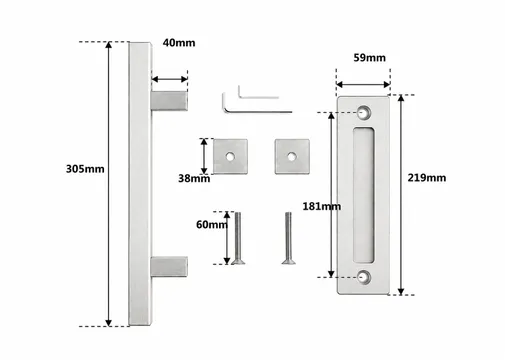 Handgreepset schuifdeur 305mm RVS