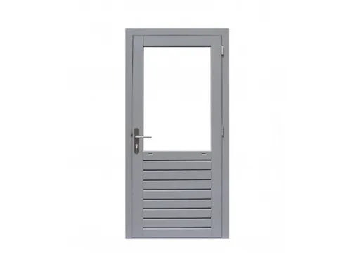 Deur Meranti rechtsdraaiend buitenmaat 109x221cm met glas en RVS deurbeslag gegrond