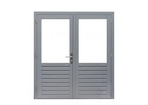 Dubbele deur Meranti buitenmaat 202x221cm met glas en RVS deurbeslag gegrond