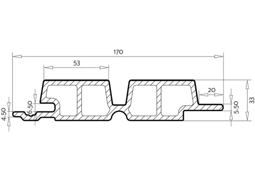 Dubbel Rhombus profiel houtcomposiet 33x170mm (werkend 140mm) | Lichtgrijs