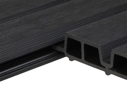 Dubbel rhombus profiel houtcomposiet 30x158mm (werkend 140mm) zwart