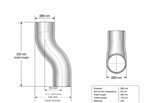 Sprongbocht zink ø80mm h.o.h. 50mm t.b.v. HWA-buis ø80mm
