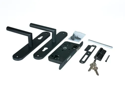Klinkset slotkast en cilinderslot (afgerond schild) luxe RVS zwart