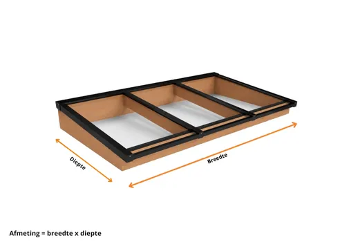 Lichtstraat Schilddak Douglas met 3 vaks veiligheidsglas | Zwart RAL 9005