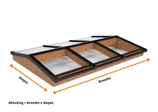 Lichtstraat Zadeldak Douglas met 6 vaks veiligheidsglas - 240,2cm breed | Zwart RAL 9005