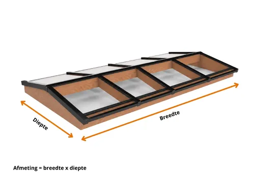 Lichtstraat Zadeldak Douglas met 8 vaks veiligheidsglas - 322,2cm breed | Zwart RAL 9005