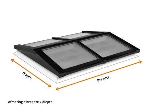 Lichtstraat Zadeldak Grenen met 4 vaks HR++ isolatieglas - 174,5cm breed | Zwart RAL 9005