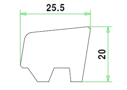 Meranti Ventilatieglaslat L2 20x25,5mm bovenzijde afgeschuind Komo 80 mu gegrond