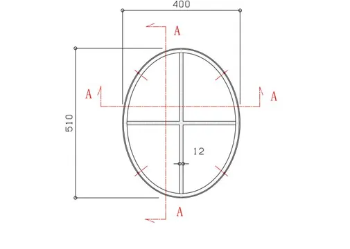 Metalen raam vast ovaal enkel glas 40x51x5,6cm zwart
