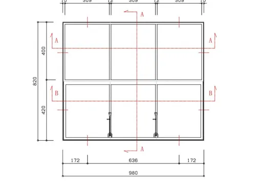 Metalen raam vast rechthoek dubbelglas 98x82x4,5cm zwart