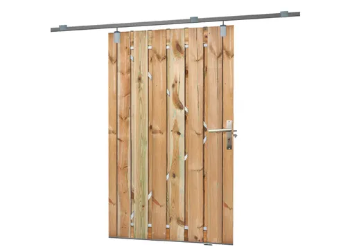 Grenen schuifdeur 130x195cm groen geïmpregneerd | RVS deurbeslag