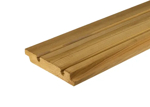 Thermisch gemodificeerd Grenen dubbel blokprofiel ongelijk x-clip 21x129mm (werkend)