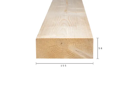 Balk Vuren 63x160mm (58x155mm netto) geschaafd 