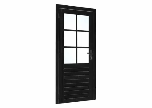 Vuren glasdeur zwart ruit 100x205cm links inclusief RVS deurbeslag