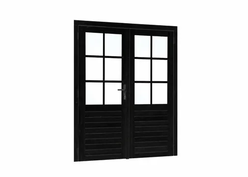 Vuren dubbele deur zwart 6-ruits 185x205cm RVS deurbeslag