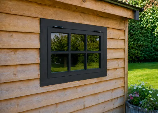 Vuren uitzetraam zwart met enkelglas - buitenmaat 90x70cm incl. zwart raambeslag