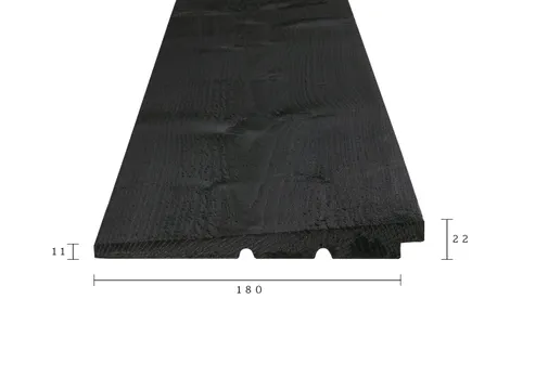 Zweeds rabat 11-22x195mm (werkend 180mm) fijnbezaagd geïmpregneerd, Zwart Gespoten
