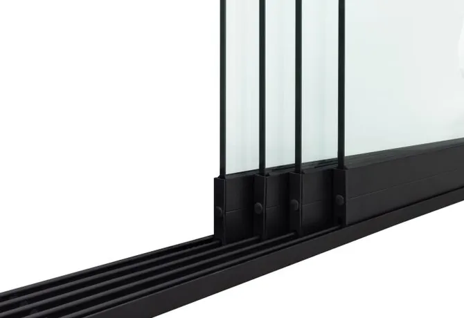 Glazen schuifwand 4-rail mat zwart RAL9005M