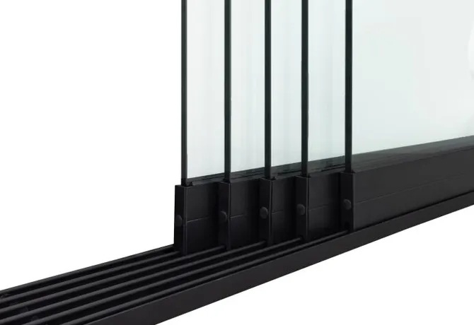 Glazen schuifwand 5-rail mat zwart RAL9005M